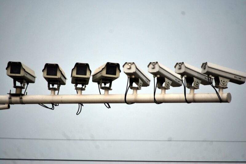 Traffic cameras used in ULEZ scheme to detect drivers, lines up in a row
